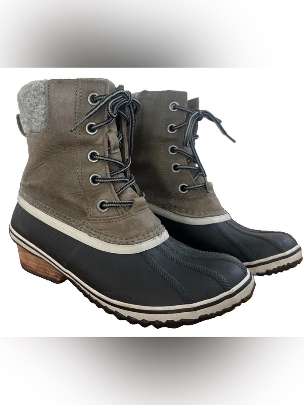 Sorel Women’s Waterproof Duck Boots in Black and Gray Olive Brown 9.5